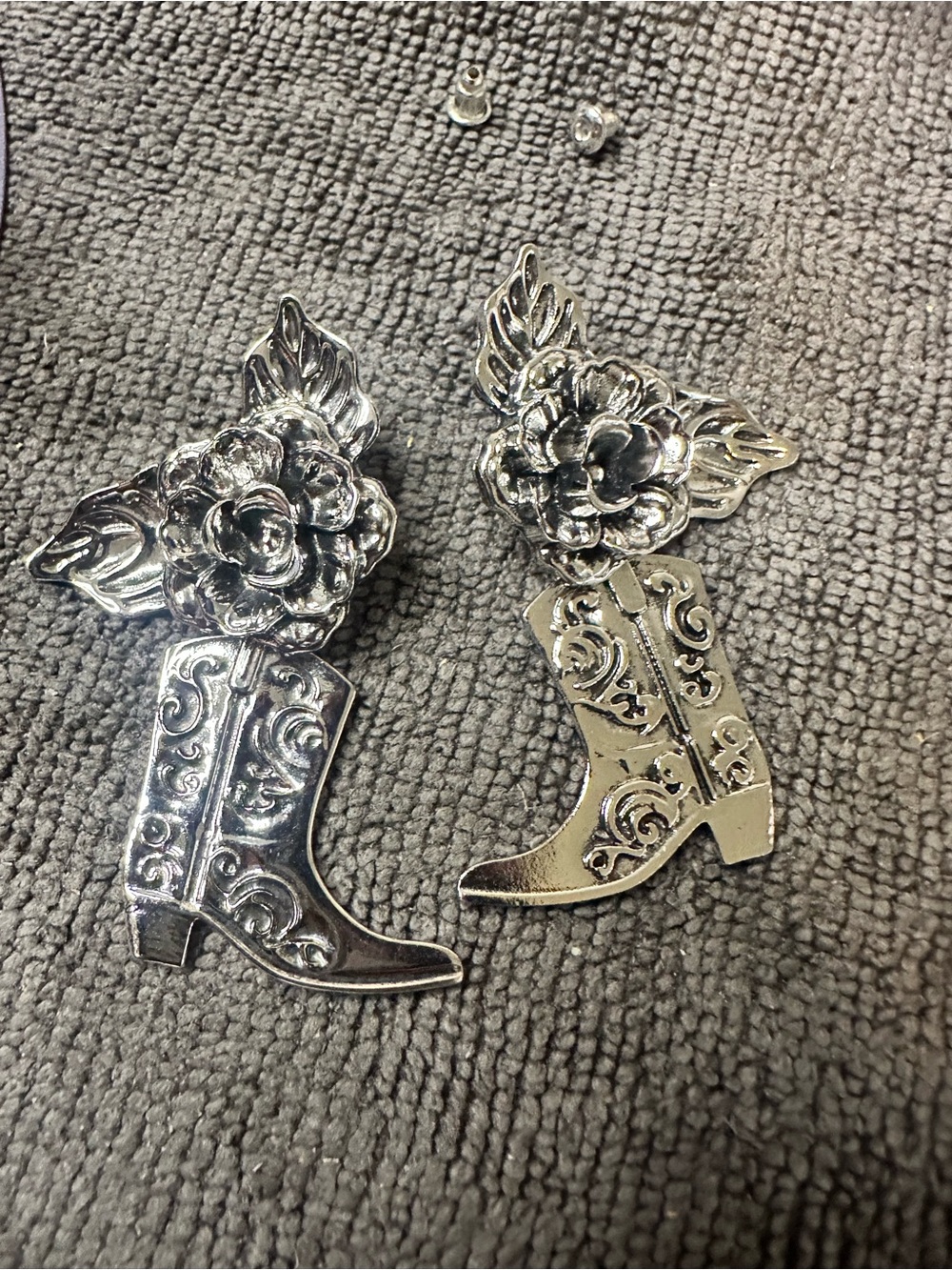 Unlisted Silver Floral Cowboy Boot Earrings